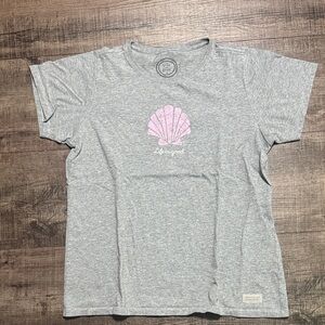 Life Is Good Gray Shirt with Pink Shell Design